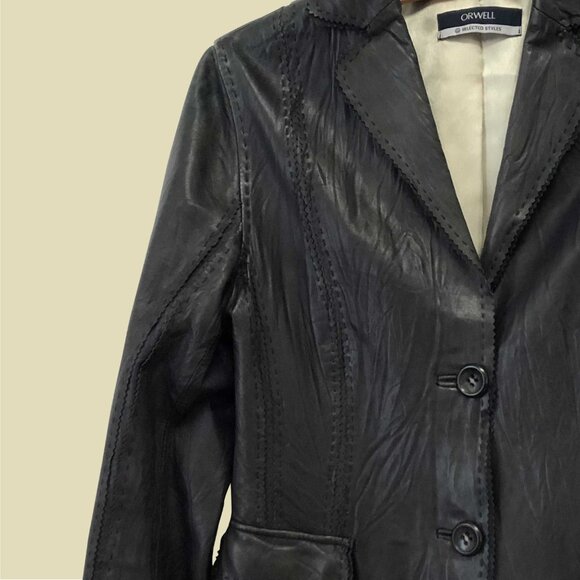 Crinkled Leather Blazer Jacket - Picture 8 of 8